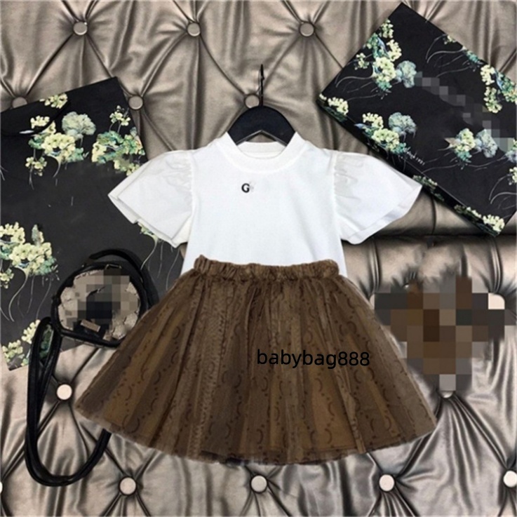 New girls dresses kids skirt Silver letter embroidery Princess dress kids designer clothes baby frock size 90-160CM A57