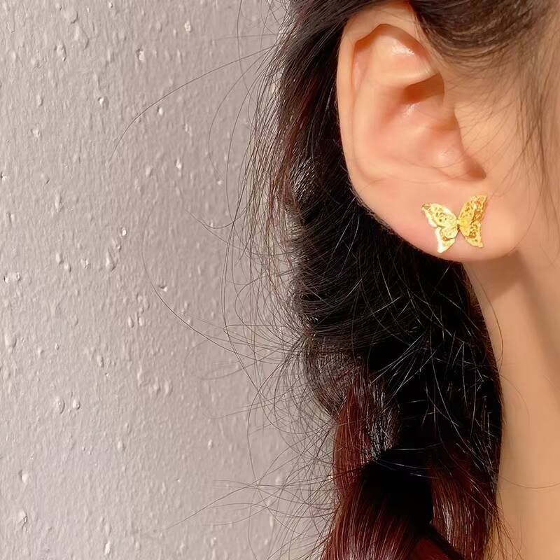 S999 Elegant Luxury Sterling Silver Drop Earrings Double Layer Butterfly with Hollow Filament New Release for Ear Holes