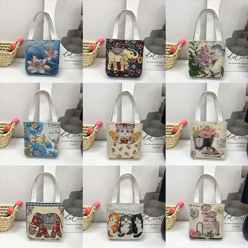 Golden double-sided embroidery small square ethnic casual canvas shoulder bag fashionable Chinese style printed handbag