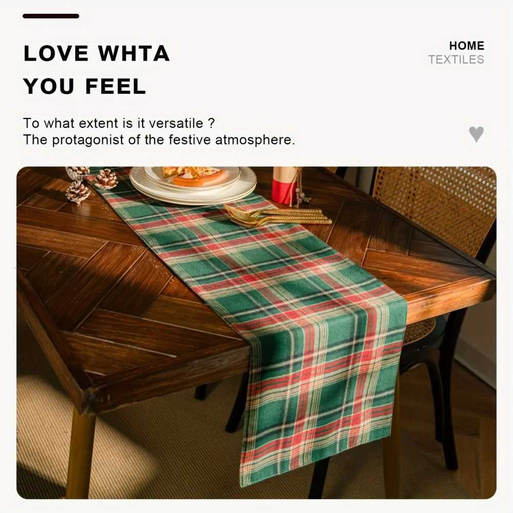Christmas 1pc Festive Green Gradient Plaid Table Runner - Christmas Holiday Decor Perfect for Christmas and Winter Celebrations Y251113