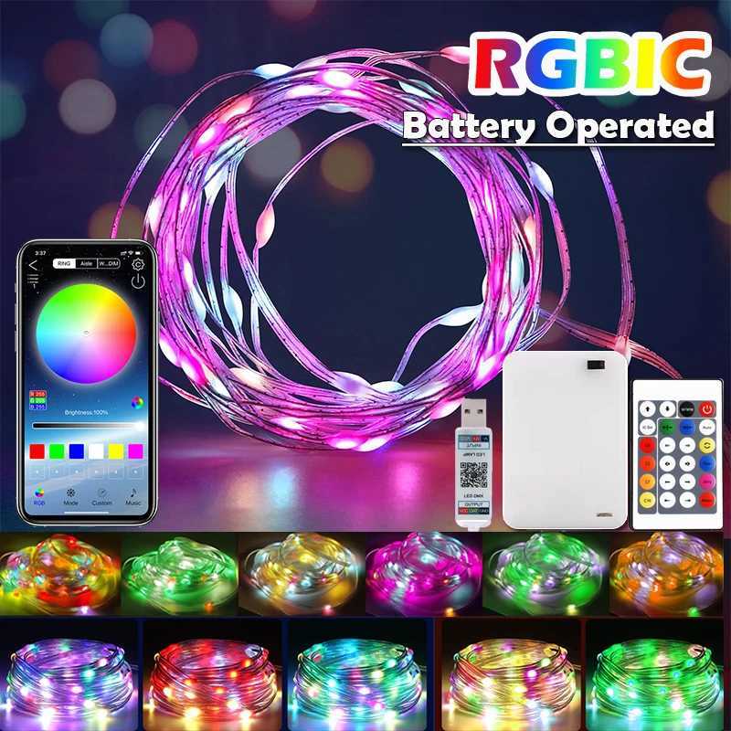 Bluetooth RGBIC LED String with Battery Operated Dreamcolor Smart Fairy Lights string Lights Battery Powered LED String for home W251112