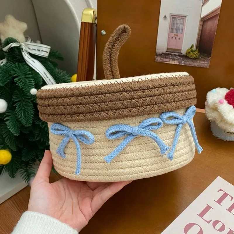 1PC Cotton Rope Storage Basket with Lid Non-Woven Fabric Dustproof Decorative Organizer for He Desktop Bathro Y251112