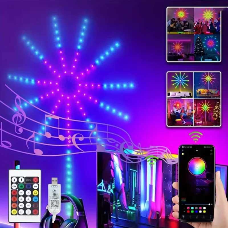 2025 LED Fireworks Light LED Garland RGB Neon String Light Bluetooth APP Control Music Sync Bedroom Wedding Decor Fairy Lights W251112