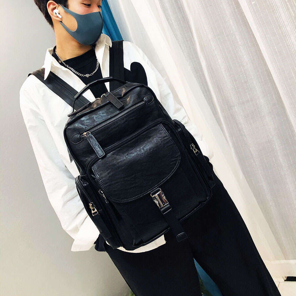 Backpack Backpack Men's Leisure Fashion Trend Travel Computer Large Capacity Soft Leather Simplified Student Function Bag