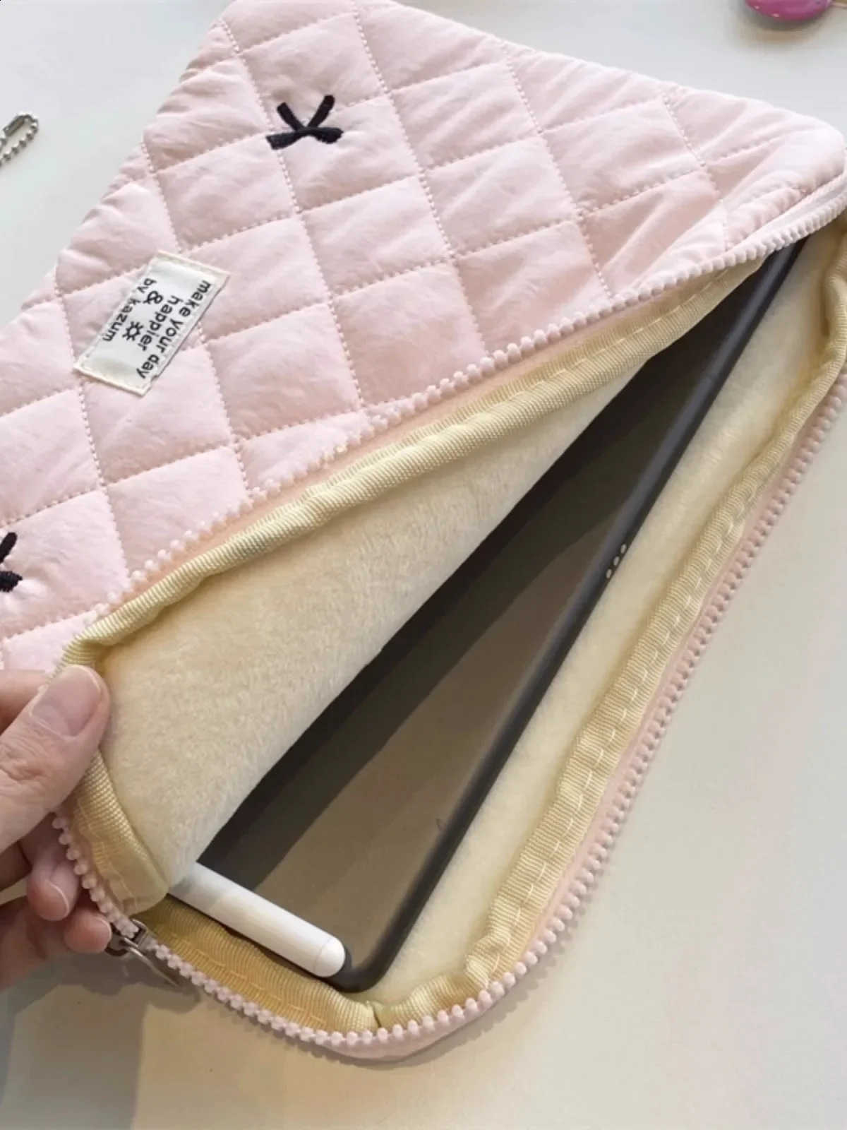 Cute Sleeve Bow Embroidery Computer Bag Tablet Sleeve Case 11 13.3 14 15.6 Inch Women Laptop Sleeves for Ipad HP ASUS 250407