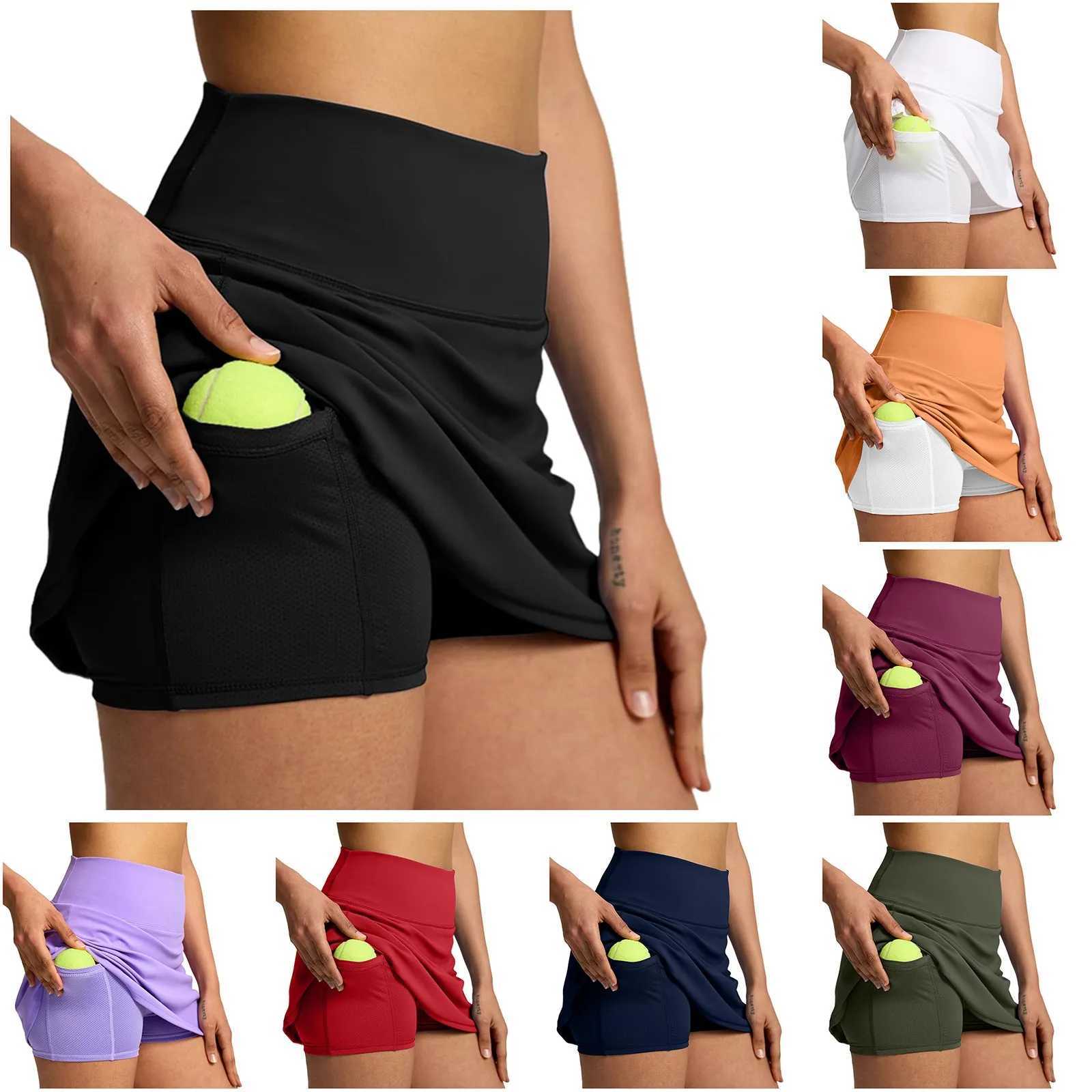 2024 Womens Tennis Dance Fitness Solid Sports Skiing Womens Tennis Running Skort Active Sports Yoga Fitness Sprint Y250412