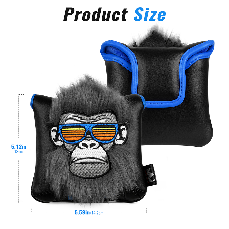 Golf Headcover Set Black Suit Sunglasses Monkey Driver Fairway Hybrid Head Cover Square Mallet Blade Putter Wood Cover Club Golf Head Cover Driver Cov