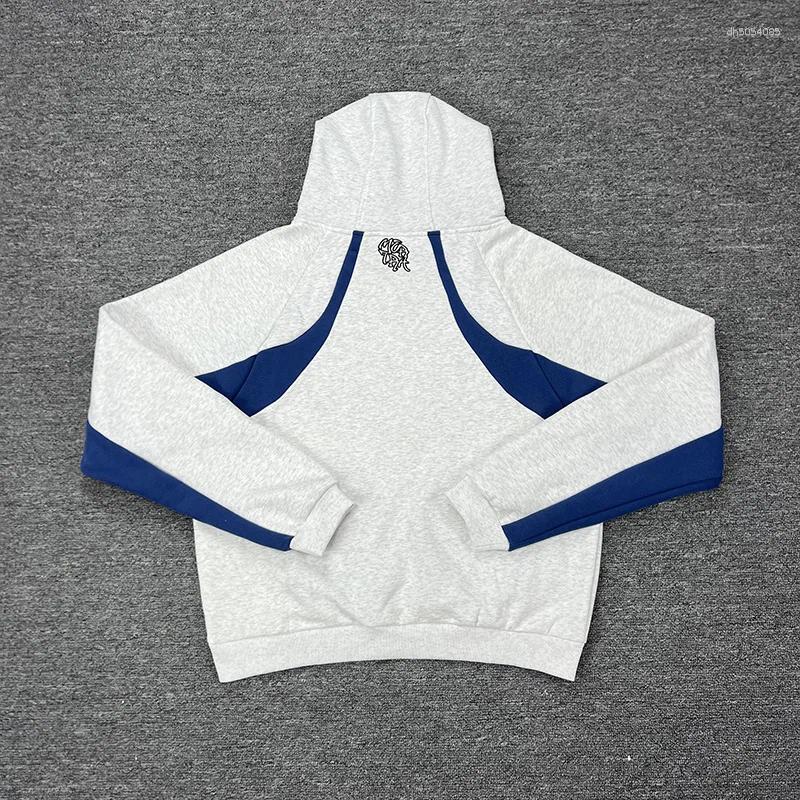 Men's Hoodies Men Women Casual Fashion Couple Gray Blue Color Blocking Patchwork Hoodie Top Quality Cotton Embroidery Pullovers