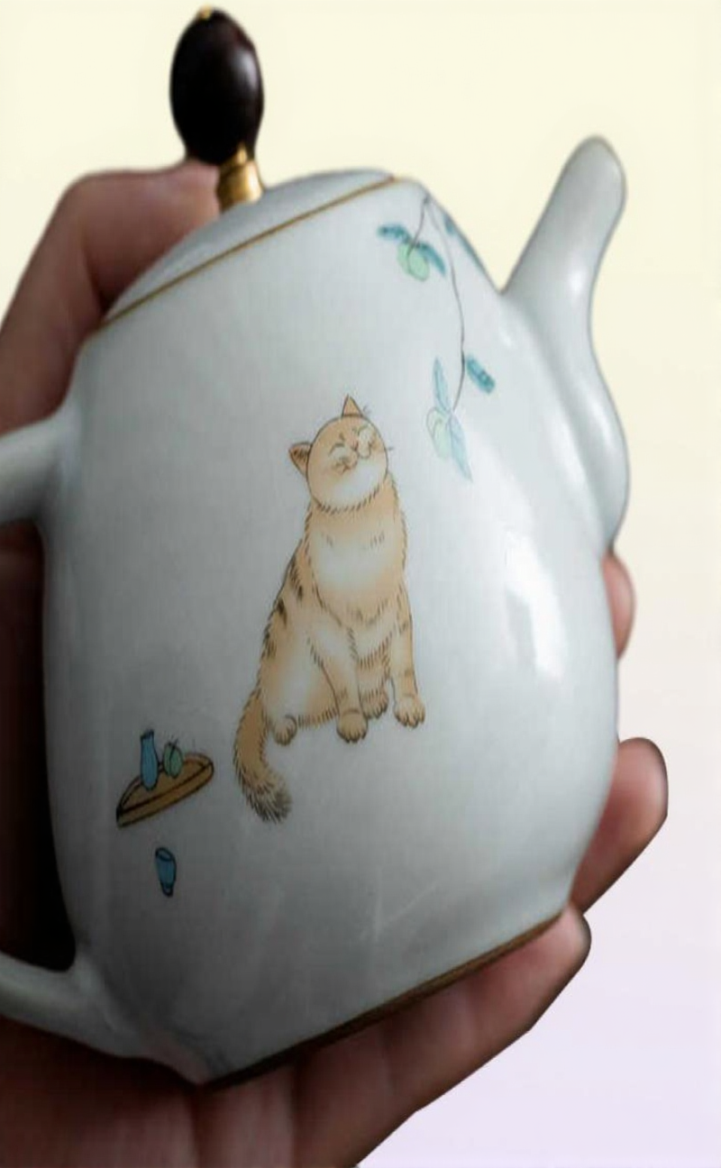 LUWU cute cat ceramic teapot traditional chinese pot 280ml 210621