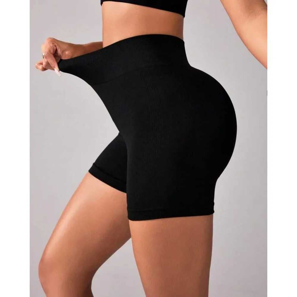 Womens seamless fabric sports shorts push-pull tight shorts womens high waisted hip rib gym training shorts Y250412