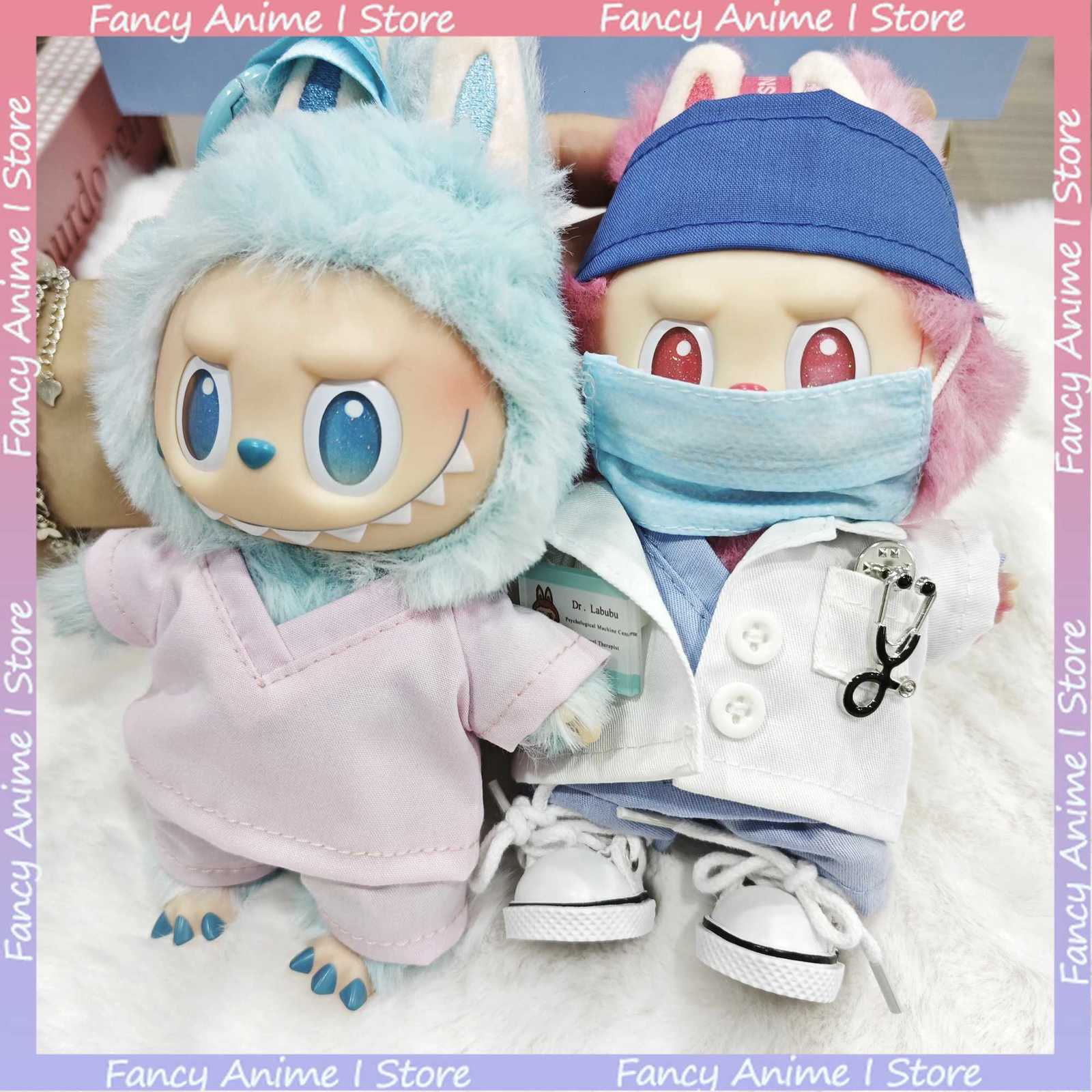 2/7/8pcs Doctor Nurse Uniform Set for V1 V2 V3 Labubu Doll Clothes Outfits with Hat Mask Stethoscope Mini Plush Doll AccessoriesT251113
