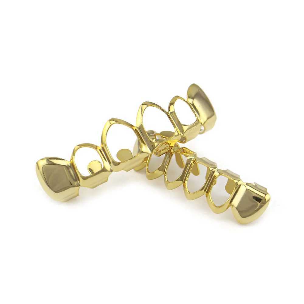 Hollow Grillz Mens Tooth Set Top and Bottom Copper Hip Hop Hat Fashion JewelryXJ250412