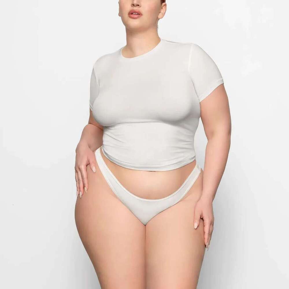Women's Wear Kim Basic Round Neck Short Sleeve Stretch Tight Shoulder T-Shirt Woman