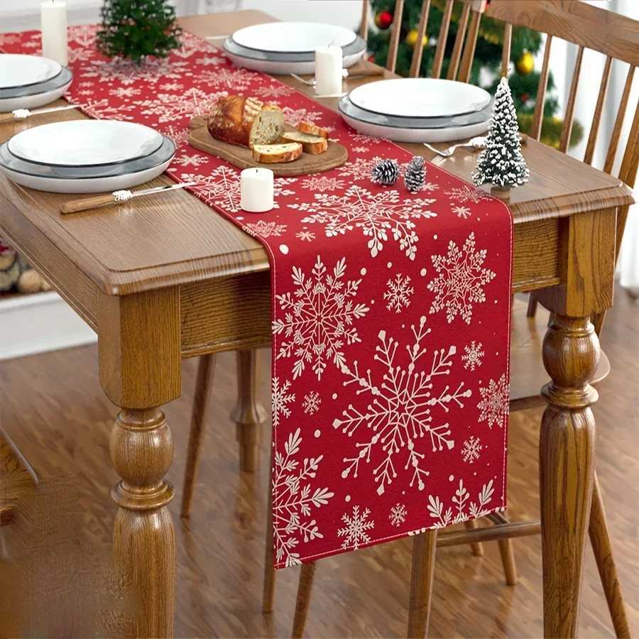 Christmas 1pc Christmas Snowflake Pattern Table Runner Festive Holiday Dining Decor for Xmas Warm Winter Gatherings Y251113