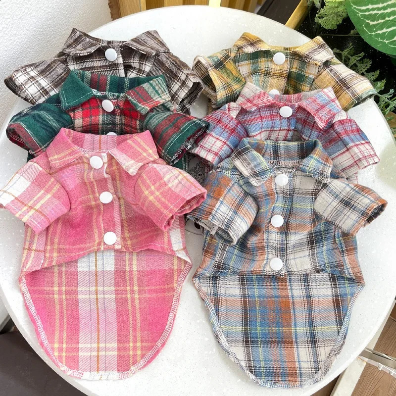 Classic Dog T-Shirt with D-Ring Fashion Dog Clothes Spring Puppy Coat Cute Plaid Cat Shirt Pet Costumes Bichon Frise Dog Apparel 250407
