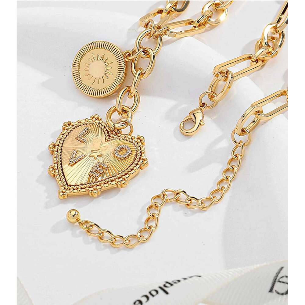 18K Gold Plated Coin Lion Head Pendant Chunky Paperclip Choker Necklace Gifts On Birthday Holidays For Women