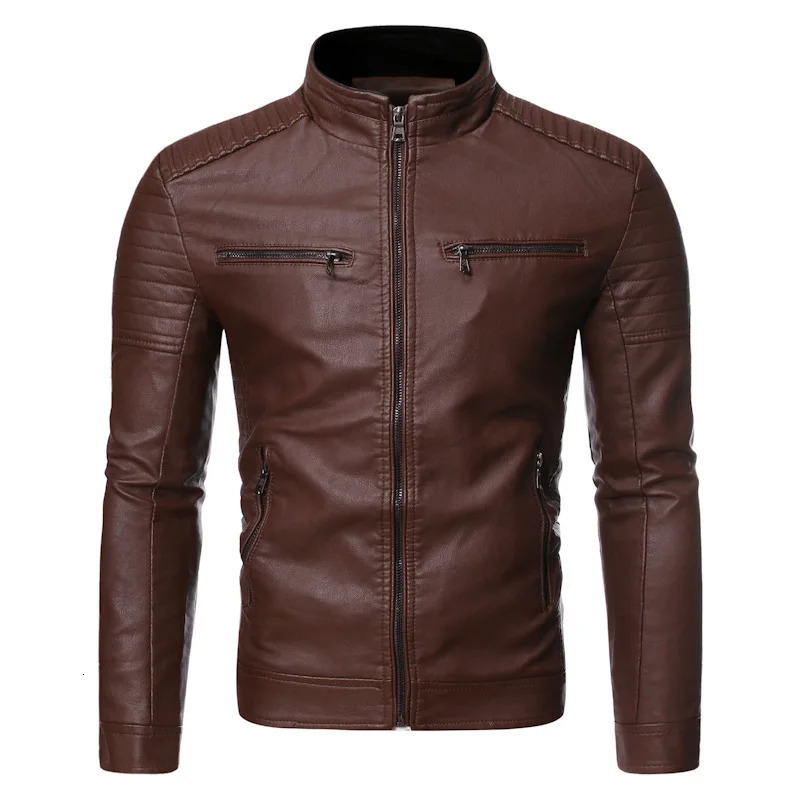 Mens leather jacket 2025 spring and autumn thin style stand collar striped PU motorcycle 251112