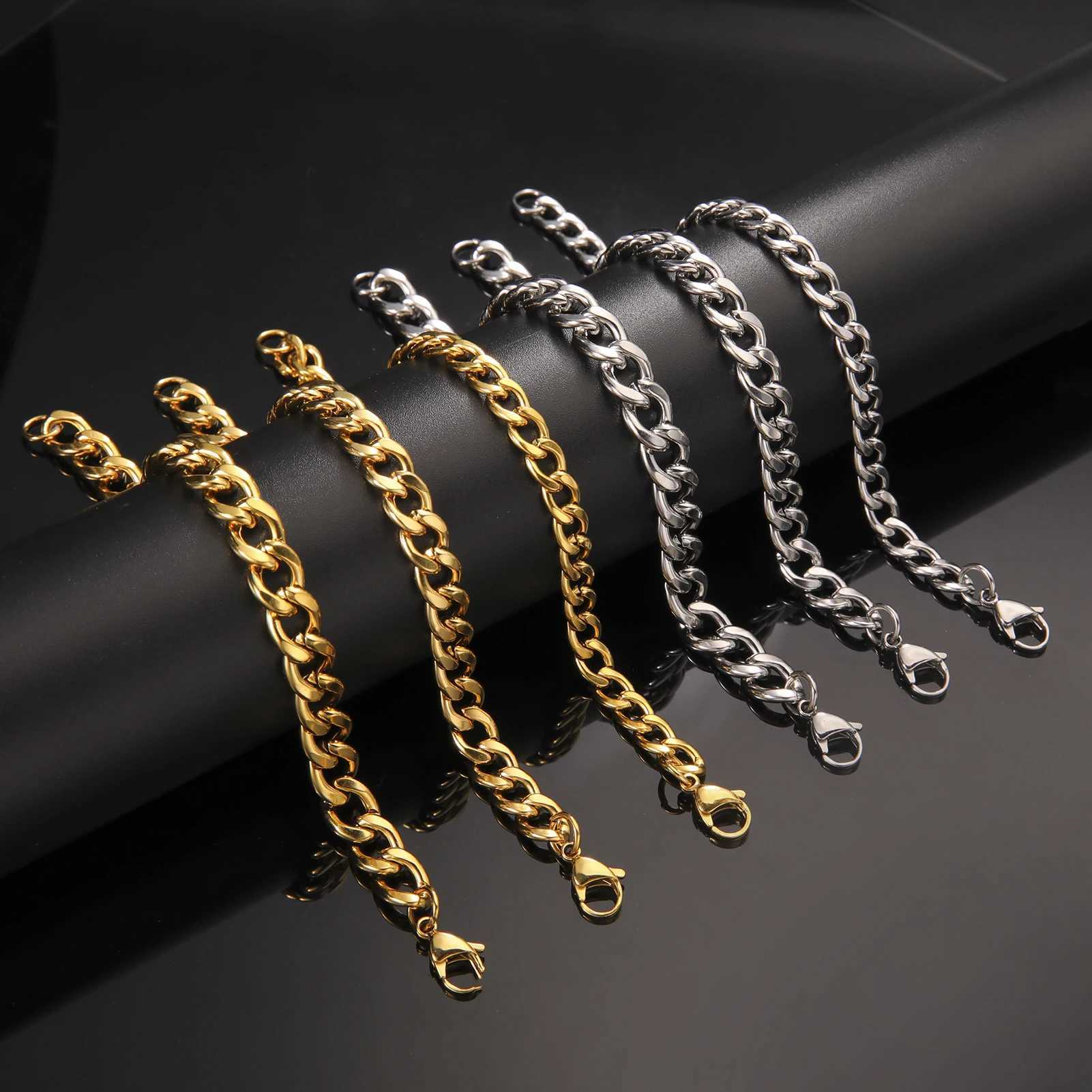 Punk Cuban Chain 3-10mm Wide Minimalist Bracelet Men Women Stainless Steel Gold Color Basic Hip Hop Figaro Chain Jewelry GiftC250411