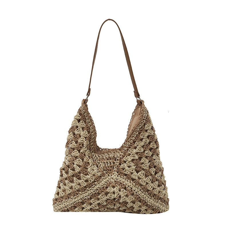 2025S Designer Women S Bag Straw Large For Women New Fashionable Woven Single Shoulder Tote Bag Vacation Simple Beach Bag