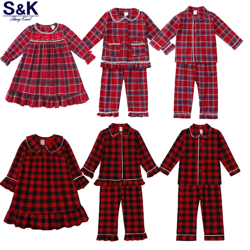 2025 Spring Pyjamas Sets Kids Girls Boys Loungewear baby Pajamas Matching Family Pjs Winter Baby Soft Velvet Plaid Dress 250403
