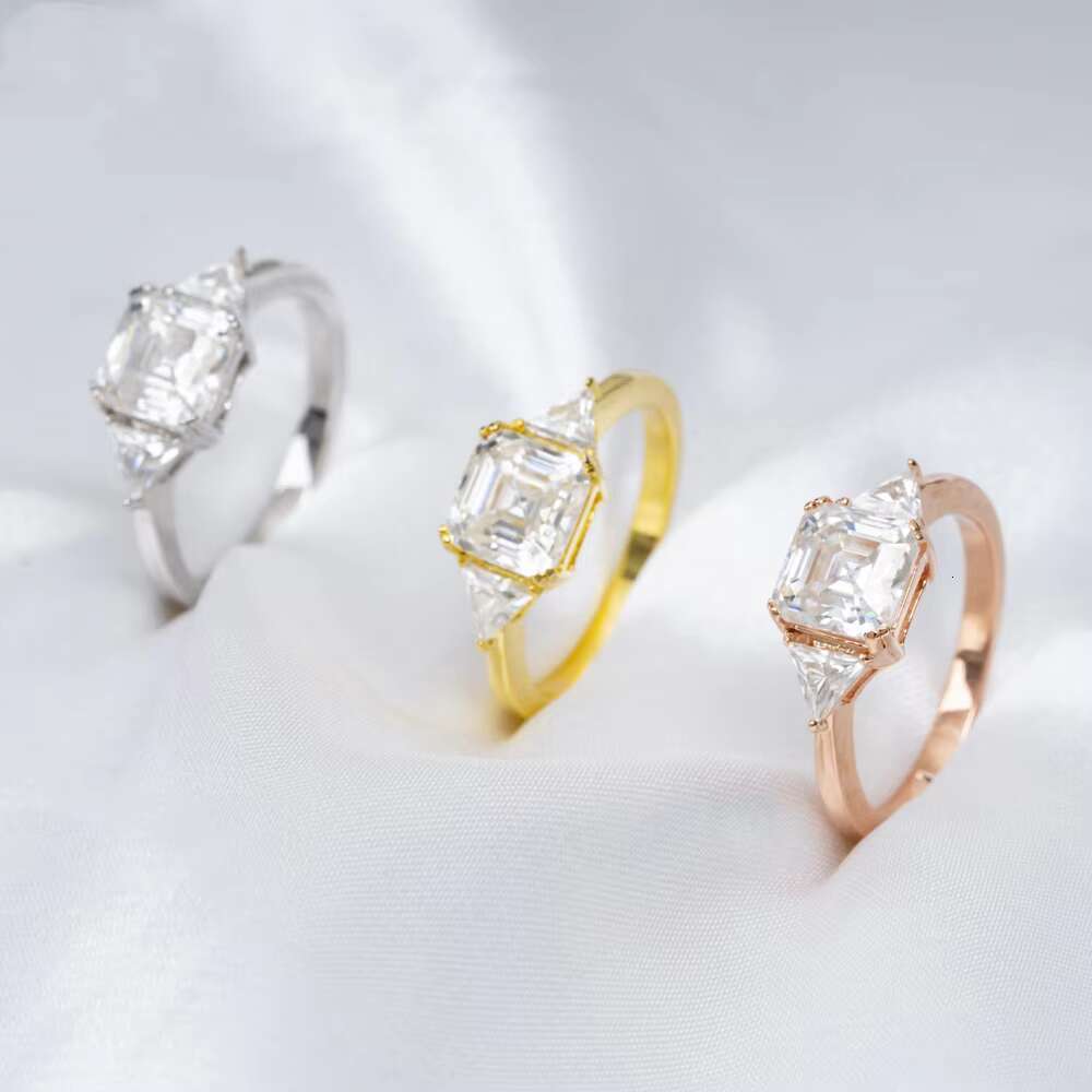 Big Stone 2 Cts Asscher Cut Eternity Moissanite Engagement Ring for Women Wedding Ring 925 Sterling Silver Trendy Fine Jewelry