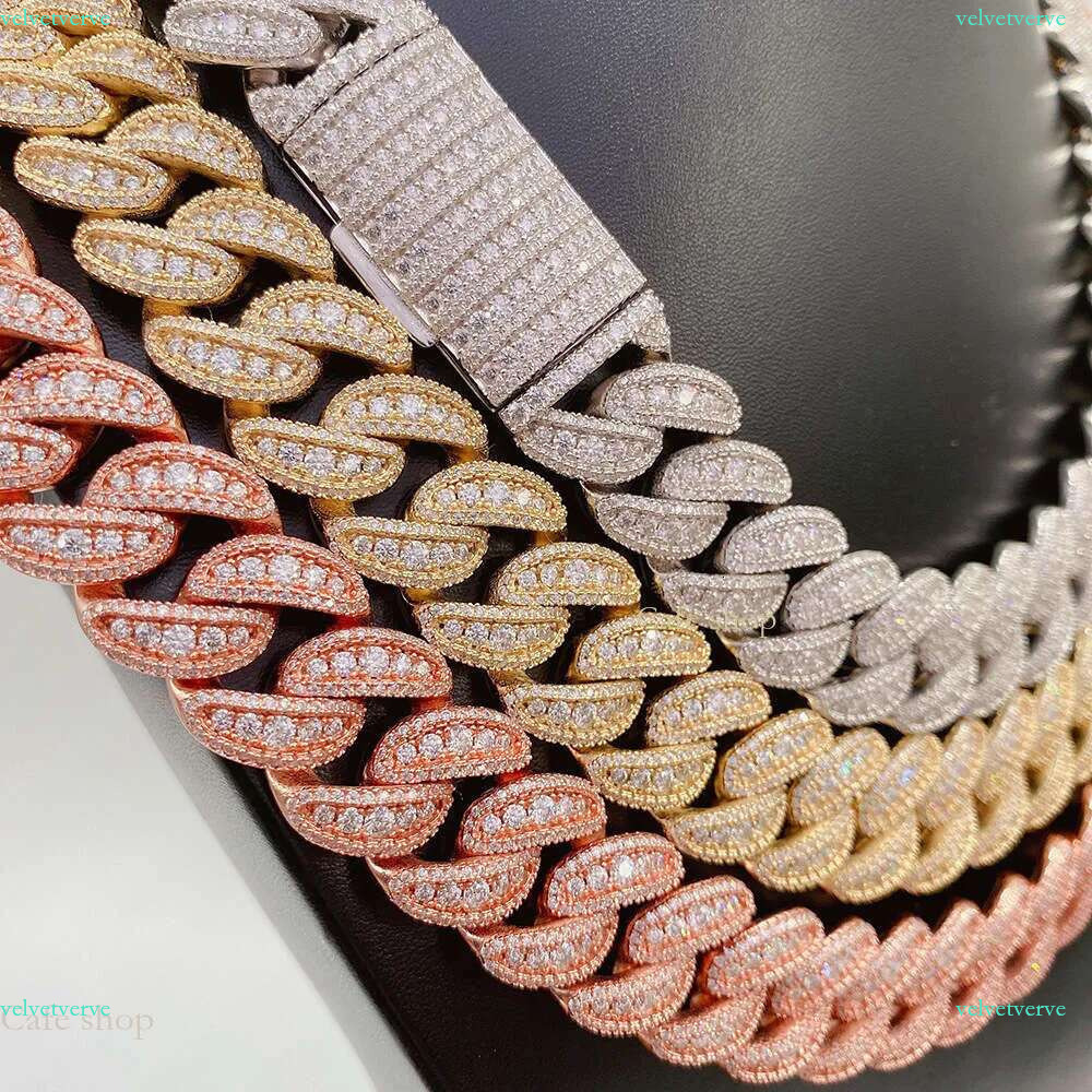 New Arrival Designer Bracelet 20mm Full Set Moisanite S Sier Cuban k Chain Trendy Necklace Accessories for Men Women Hip Hop Pass Dia Tester Gift