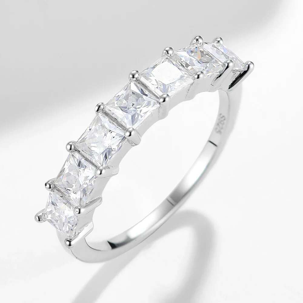 3.5*3.5mm Princess Cut All Moissanite Engagement Rings for Women Simulated Diamond 925 Sterling Silver Wedding Band Fine Jewelry