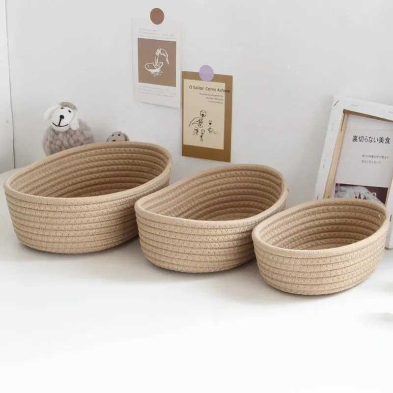 Desktop Storage Basket Toys Off Stationery Storage Box Hand Woven Cotton Thread Storage Basket Boat Shaped Basket Y251112