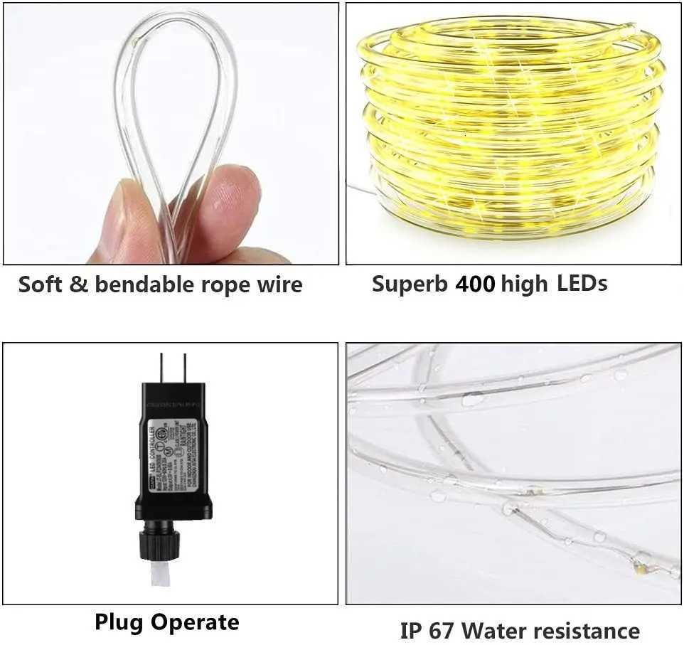 Street Garland Christmas Decorations For Home 2025 Festoon Led Tube Rope String Light Plug-Operated 10/20/30/40M New Year 2025 M251113