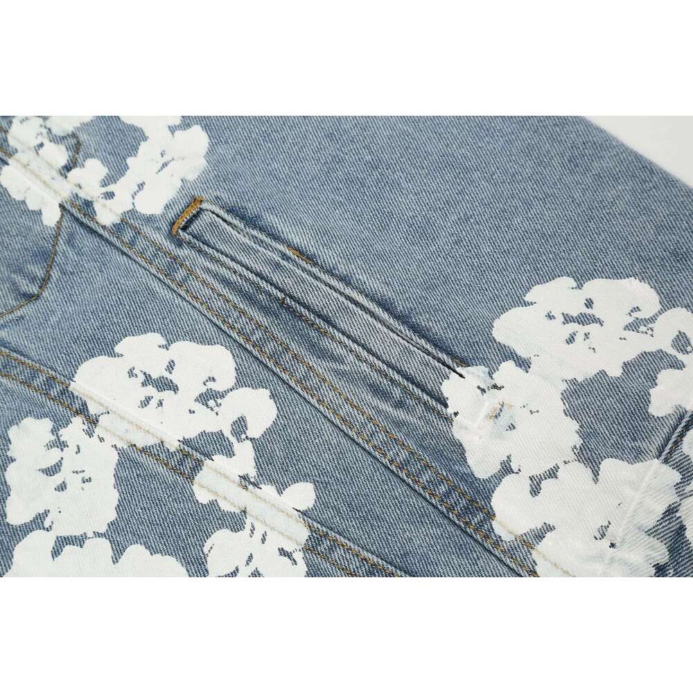 High Street Men's Denim Jacke Kapok Print Graffiti Loose Jeans Coat Streetwear Hip Hop Wind Male