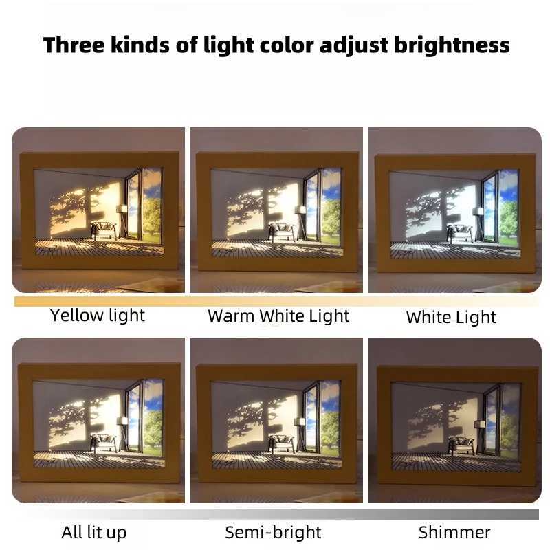 Beautiful LED Light Painting Indoor Sunlight Window Wooden Photo Light Dimming Wall Artwork Table Lamp Home Decor Night Lamp M251113