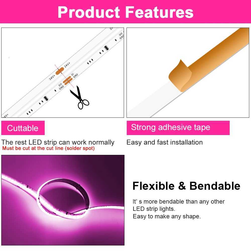 RGBWW Addressable COB LED Strip Light 24V RGBIC3000K LED Strip WiFi Tuya Dream Color SPI Light Strip RGBWIC LED Ribbon Light M251113