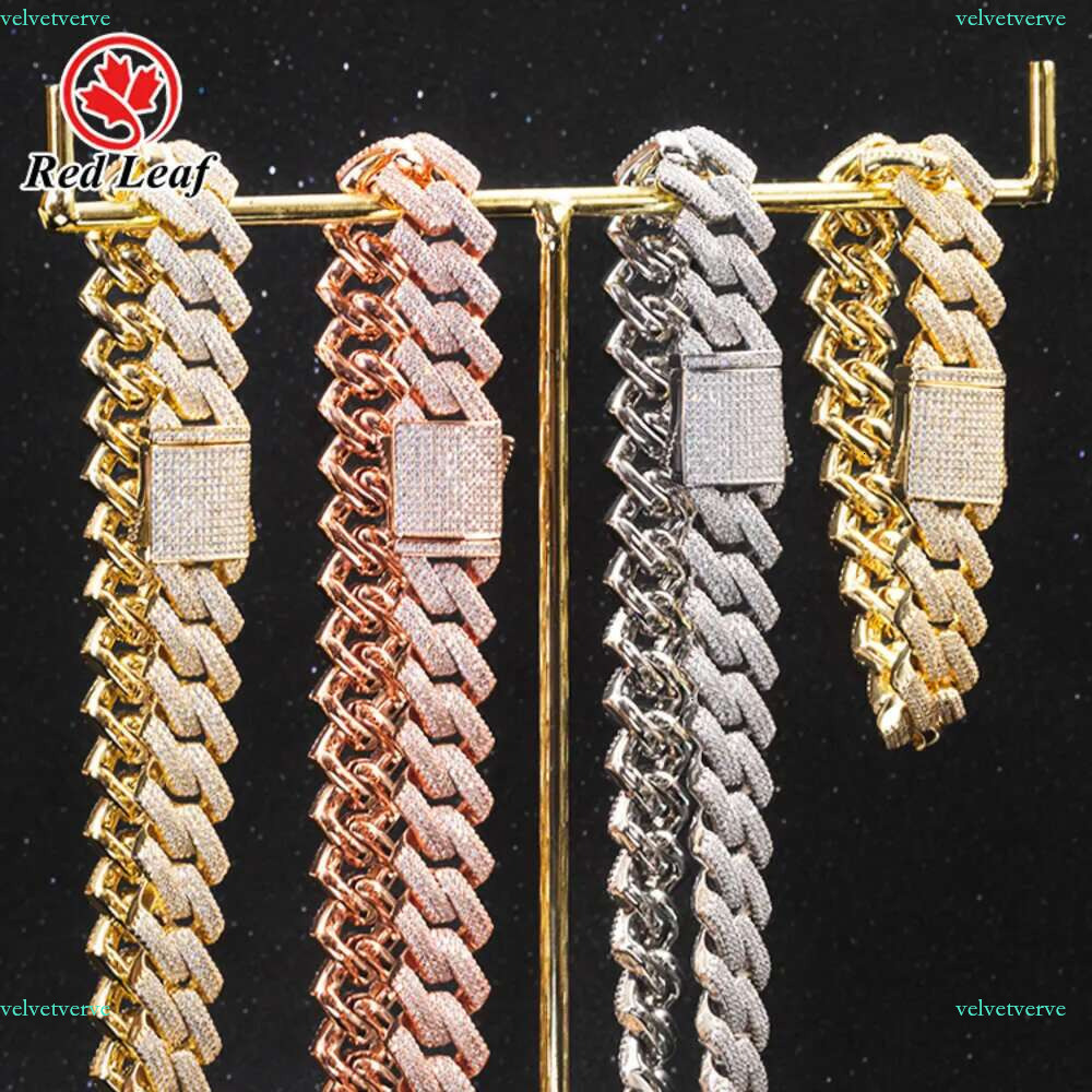 Designer Jewelry Popular k Chain Hip Hop 14mm 15mm 20mm D VVS1 Round Brilliant Cut Pass Dia Tester Moissanite Cuban Necklace Men for