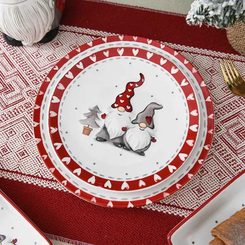 Christmas Nordic Creative Round Christmas Ceramic Plate Relief Santa Claus Plate Ceramic Tableware Home Kitchenware Holiday Decorations Y251113