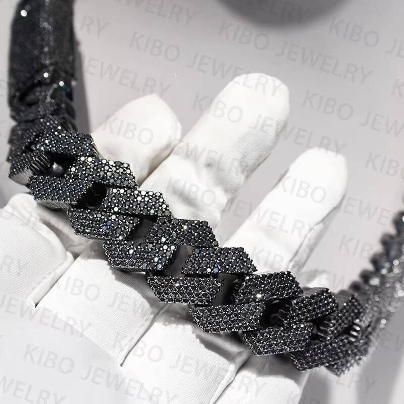 High Quality Black Gold Moissanite Hip Hop Jewelry 20mm Cuban Link Chain 925 Silver Iced Out Cuban Chain Necklace