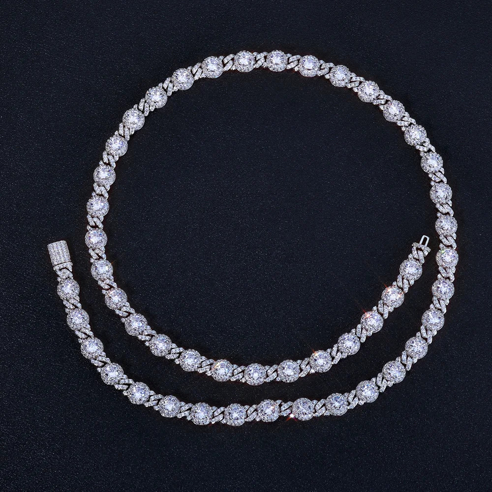 NY Ice Black Cubic Zirconia Round 75mm Beads Necklace Gun Electroplating Diamond Cuban Link Chain Hip Hop Jewelry 251112