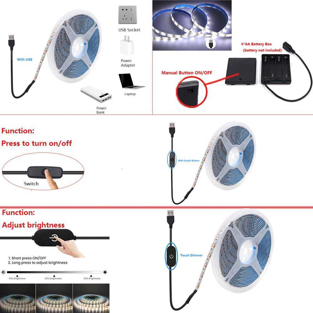 5V USB LED Strip Light 2835 Dimmable Touch Switch 60Led Backlight TV Flexible Tape Under Cabinet Light Night Lamp Warm White Red W251112