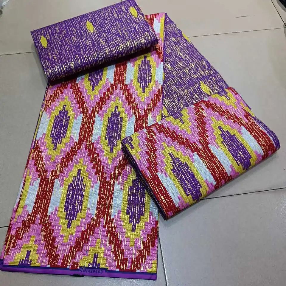 KENTE 42YARD 2024 Latest 6 Yards/lot African Fabric Gold Powder Ankara 100% Cotton Farbic For Sewing Wax Print Fabric 250407