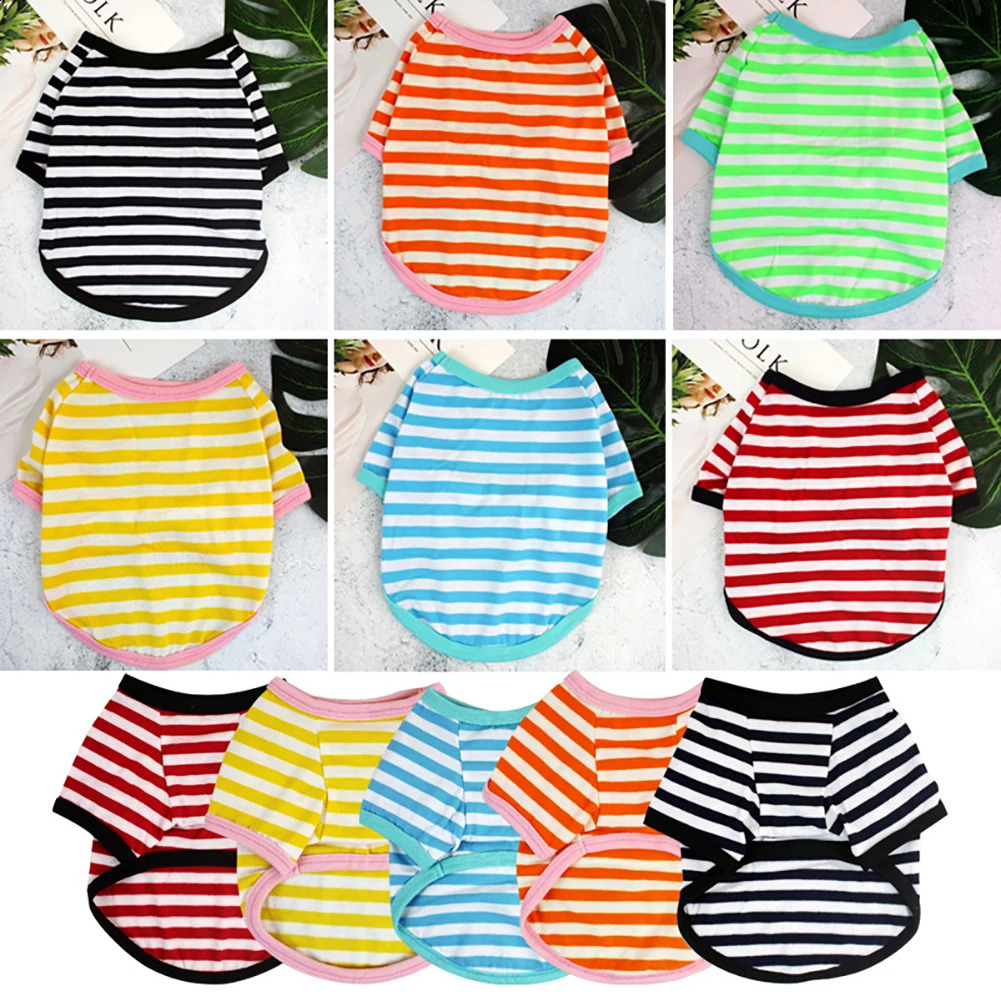 Stripe Summer Spring Dog T-shirt Soft Small Medium Dog Puppy Clothing Shirt Vest Printed Pet Dog Puppy Vest T-shirt Dog Cloth 250407