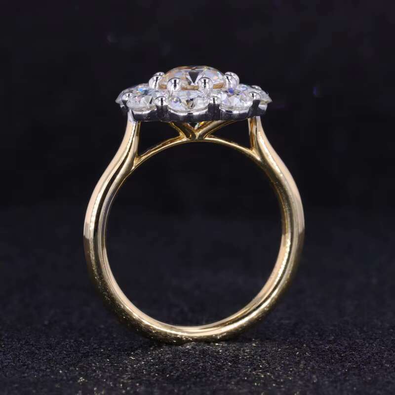 14k Yellow Solid Gold Flower Shape Old European Cut Moissanite Ring Jewelry