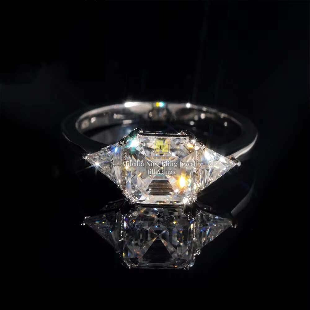 Big Stone 2 Cts Asscher Cut Eternity Moissanite Engagement Ring for Women Wedding Ring 925 Sterling Silver Trendy Fine Jewelry