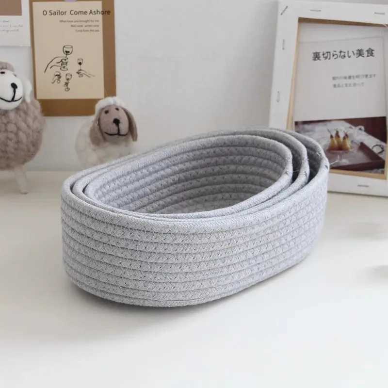 Desktop Storage Basket Toys Off Stationery Storage Box Hand Woven Cotton Thread Storage Basket Boat Shaped Basket Y251112