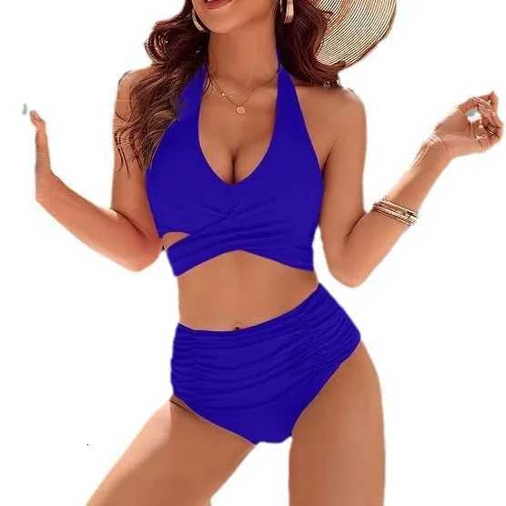 2025 new European beautiful womens belly swimsuit moderate high waist bikini suit cute neck swimsuitW251113