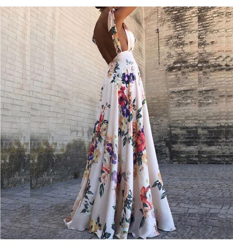 2025 New Spring/summer Womens Wear Leakage Back Printed Large Swing Sleeveless Strap Hoodie Long Dress