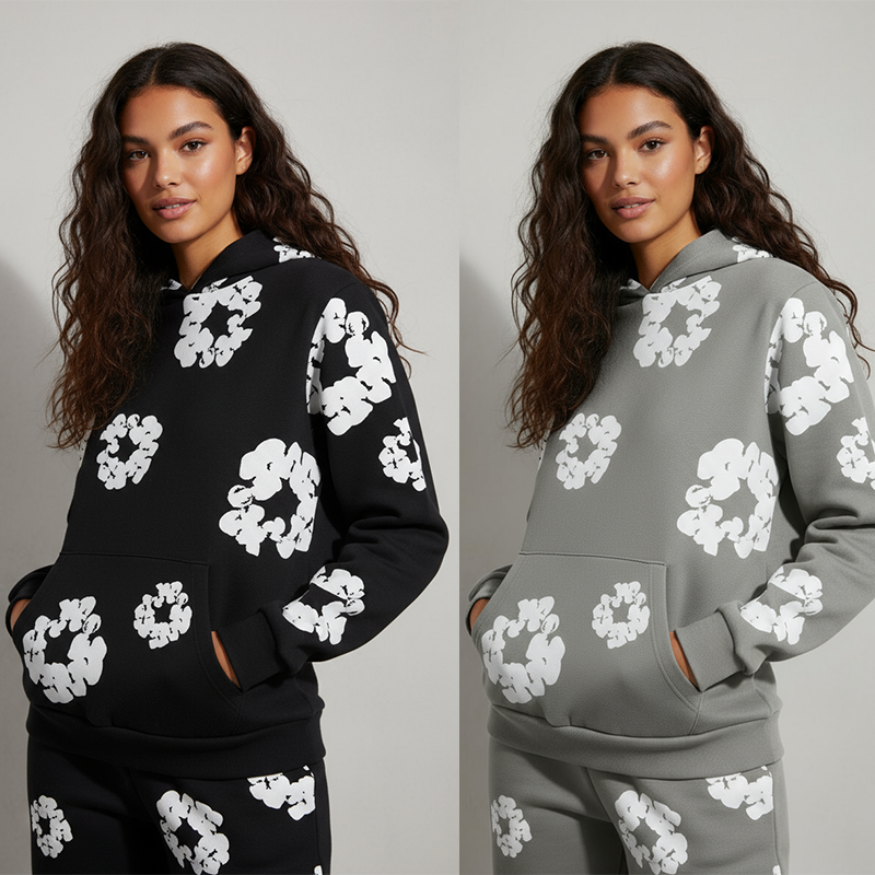 Hoodies Cotton Wreath Sweatshirts Tearly Hoodie Foam Printed Y2k Casual Puff Flower Pullover Kapok Clothing Long Sleve Fashion Streetwear