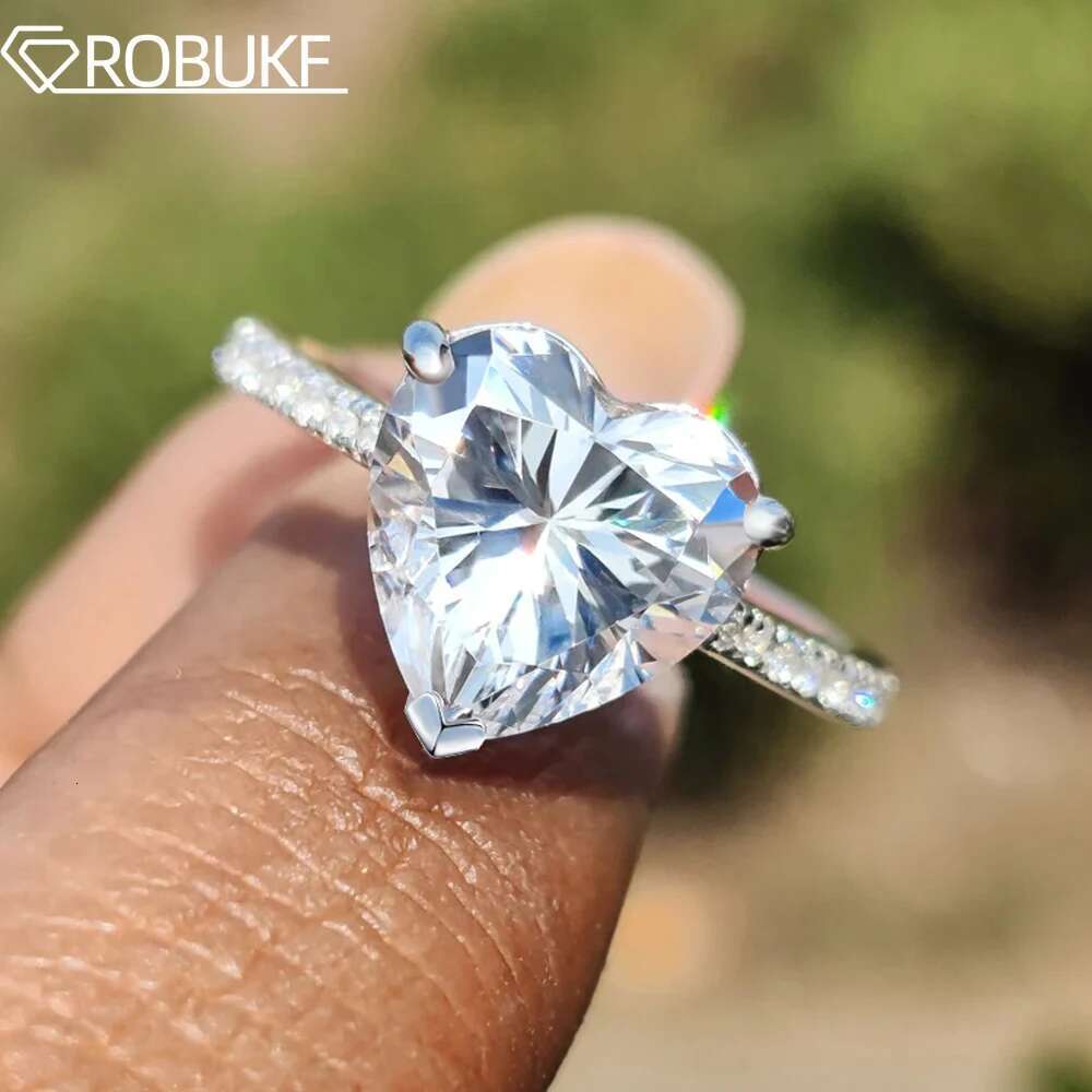 1ct/2ct Heart Shaped Moissanite Engagement Ring for Women 925 Sterling Silver Plated 18k White Gold Promise Love Rings with GRA