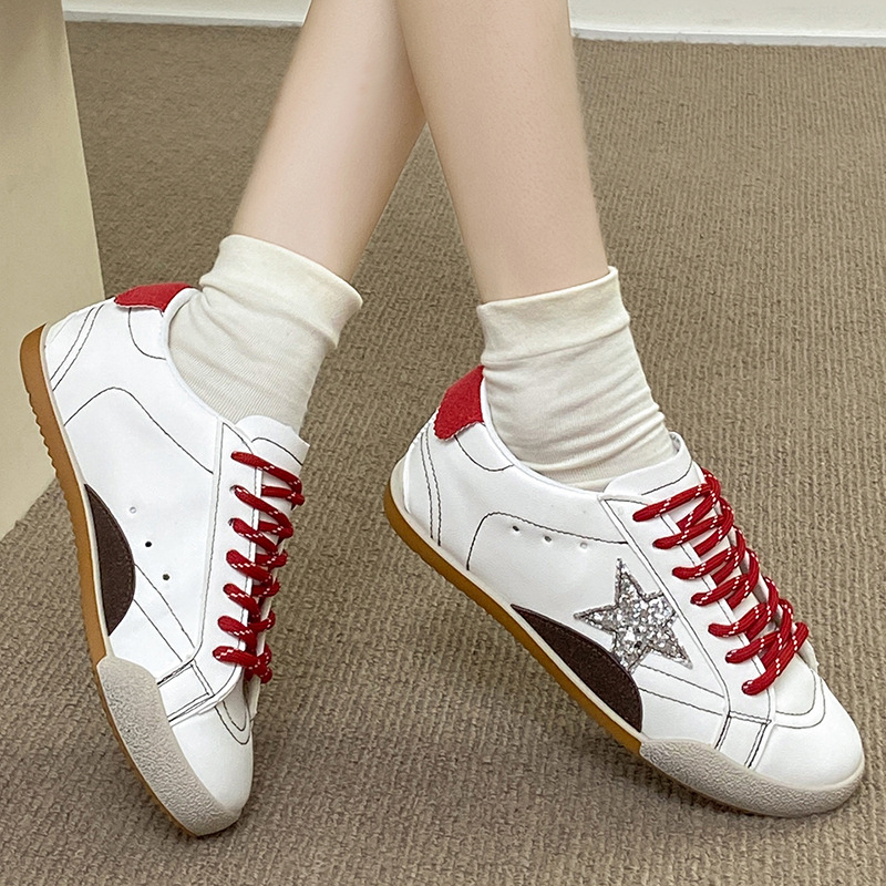 2025 Round toe distressed two-color women's shoes laces sports retro casual sneakers casual