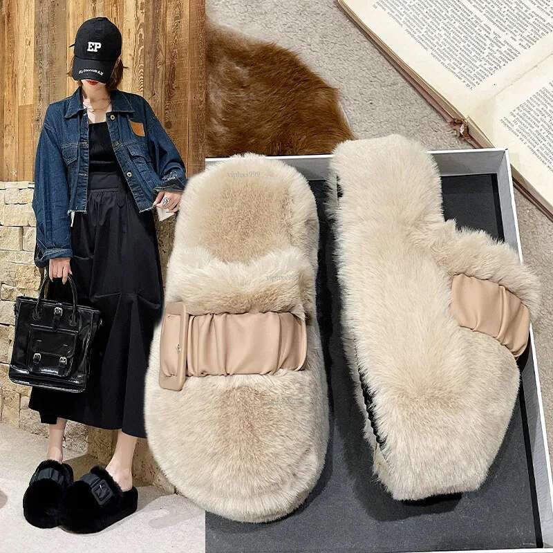 Outdoor Network Red Thick Bottom Bao Head Hair Slippers 2024 New Designer Slippers Korean Fairy Wind With Plush Cotton Shoes