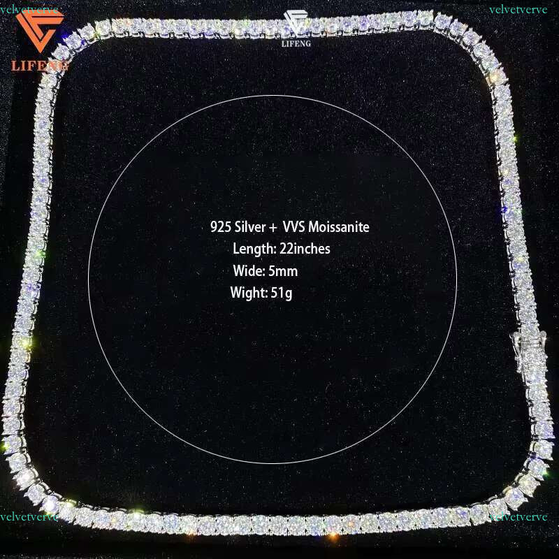 5mm Custom Tennis k Chains Sterg Sier Vvs Moissanite Fine Necklace Dia Hiphop Jewelry for Men