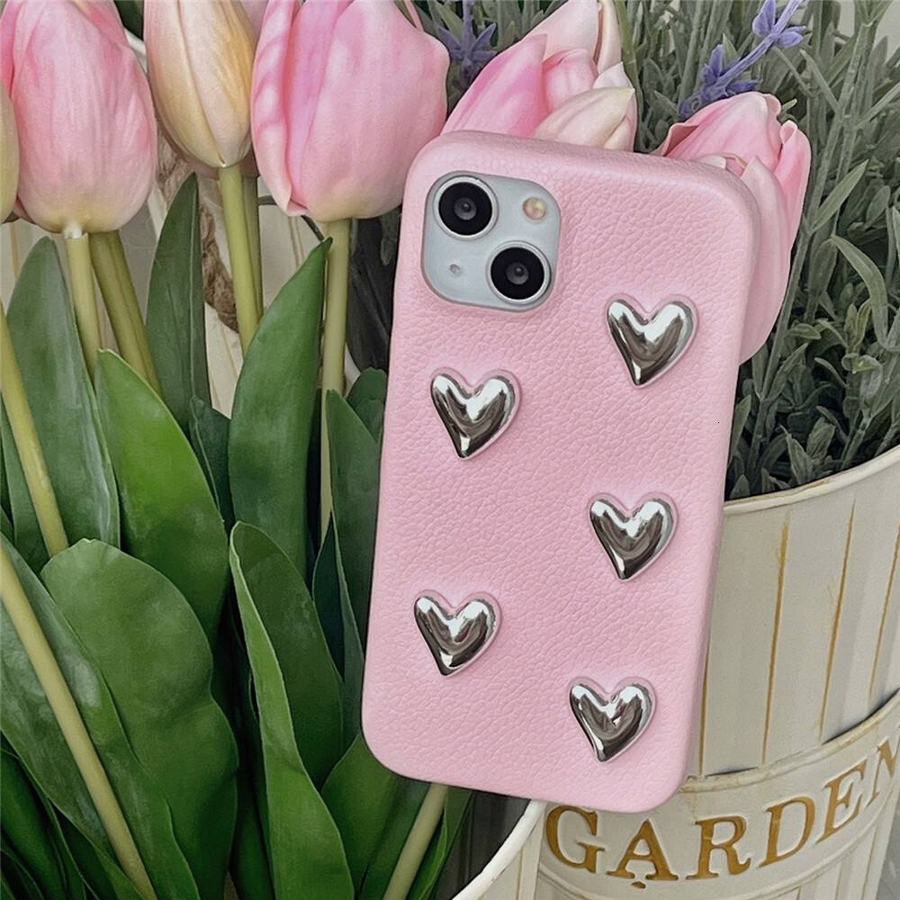 Full Screen 3D Heart Phone Case Compatible with iPhone 16/15 Pro Max Solid Color Protective Cover iPhone 14/13 Pro